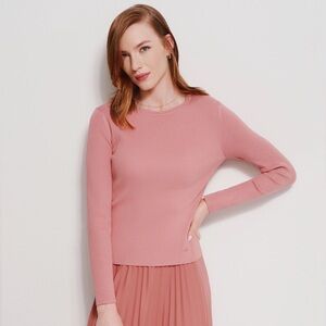 OCHNIK NWOT Ribbed Long Sleeve Crewneck Top, Pink, Size Medium